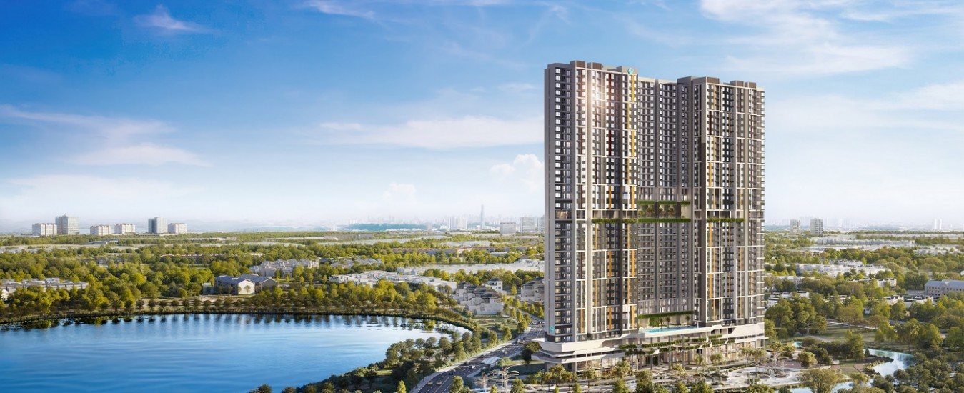 Phối cảnh The Felix – hai tháp 40 tầng bên hồ cảnh quan, Thuận An